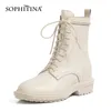 Sophitina Handgjorda fotled Stövlar Kvinnor Flat Heel Fashion Zipper Cross-Bunded Skor Rund Toe Premium Läder Vilda Kvinnor SO924 210513