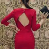 女性のドレス春の新しいフランスのレトロなパーティードレス3四半期の袖の赤いフリルスプリットドレス女性13070 210417