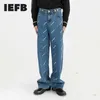 IEFB Abbigliamento da uomo Lettera Stampata Coreano Streetwear Moda Dritto Vita regolabile Jeans blu Pantaloni casual in denim 210524