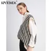 KPYTOMOA Kvinnor Mode Stora Houndstooth Stickad Vest Tröja Vintage Ärmlös Sida Ventiler Kvinnlig Waistcoat Chic Toppar 210915