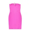 Sexy Strapless Hollow Out Pink Bandage Dress Designer Fashion Elegant Evening Party Vestido 210527