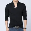 T-shirt Men Spring Cotton T Shirt Solid Färg Tshirt Mandarin Collar Långärmad Top Märke Slim Fit Tee Shirts 5xl 220325