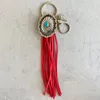 Sleutelhangers Retro Turquoise Cushaw Bloem Ovale Concho Fringe Sleutelhanger 2022 Vintage Faux Suede Kwastje Boho Sleutelhanger Cowgirl Sieraden Fred22