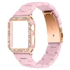 Diamond Case Resin Rem för Apple Watch Series 6 5 4 SE Band Luxury Armband Wristbands Iwatch 44mm 42mm 40mm 38mm Watchband Smart Tillbehör
