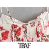 TRAF Women Fashion Floral Print Blusar Vintage Backless Stretch Straps Kvinna Skjortor Blusas Chic Toppar 210415