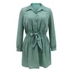 Foridol abito verde vintage a pois a pois donna manica lunga autunno inverno abito camicia con bottoni bowknot abito corto casual 210415