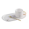 Ensemble de tasses à café et cuillères à café en céramique, bord doré de luxe, assiette à Dessert, tasse, Kits de plats, ensemble de soucoupes, cadeau de noël, tasse à lait, verres à boissons