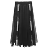 XITAO Mesh Hollow Out Print Letter Long Skirt Women Tape Elastic Waist Black Casual A-line Summer Korea WLD1084 210619