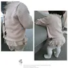 Baby Clothing Set Two Girls Suit Knit 0-2 Year Old Cotton Long Sleeve Blouse + Lotus Leaf Shorts 210702