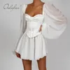 Summer Women Mini Long Sleeve Satin Sexy Short Elegant Lady Party Dress 210415