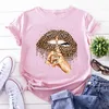 FIXSYS Frauen Leopard Lippen Kurzarm Print Kleidung Damen Sommer Neue Mode T-Shirt Schwarz Tops Weibliche Casual T Shirt X0628