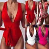 Sexy V Neck Swimwear Swimsuit High Waist Strap Bikinis Bandage Women Monokini Backless Barher Beachwea 210621