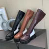 Fashion-platform patchwork fashion women 2022 lastic knee high boots round toe real leather 6cm