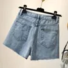 Blue Bead Short Jeans Femmes Femme Été Coréen Denim Lâche Casual Plus Taille Large Jambe Dames S 210429