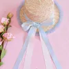 Japanese Lolita Straw Sun Hat with Lace Bowknot Lanyard Girl Wide Brim Straw Cap UV Protection Bucket Cap G220301