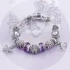 Fashion 925 Sterling Silver Purple Crystal Murano Lampwork Glass & European Charm Beads Five Petals Flower Crown Dangle Fits Pandora Charm Bracelets Necklace B8