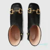 Designers Slide Fashion Womens Läder Stövlar Klassisk Metallknapp Tjock Heel Luxury Customization 35-41