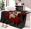 3D Custom Nap Blanket Super Soft Cozy Velvet Plush Throw Blanket Bedspread Floral Skull Modern Line Art Sherpa Travel portable
