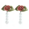 Orecchini pendenti lunghi pendenti con nappa di perla simulata in tessuto fiore rosa coreana per gioielli di moda da donna