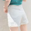 White Denim Shorts Women's Summer Wear Korean High midja Tunna löst snäva showbyxor Fashion 210429