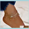 3Pcsset Personality Bohemian Ankle Acrylic Multilayer Aircraft Bead Chain Anklet Bracelets Simple Crystal Gold Beach B5 Anklets Xw2Ps