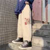 Houzhou Harajuku Beżowe spodnie Kawaii Soft Girl Aesthetic Cartoon Proste Oversize High Paist Cute Japan Style Spodnie Kobiety 211105