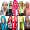 Fashion None Lace Frontal Simulation Human Hair Wigs Blue/Green/Pink/Purple/Grey Color 180% Density Synthetic Straight Pre Plucked Wig