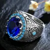 Cluster ringen 925 sterling zilveren ring luxe saffier donkerblauw zirkoon steen voor mannen vrouwen edelsteen fijne sieraden cadeau