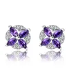 Boucles d'oreilles en argent sterling goujon fleur violet zircon diamant boucle d'oreille pour femme S925 cadeau anniversaire avec boîte