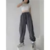 Houzhou Vit Grå Sweatpants Kvinnor Casual Track Byxor Jogger Hög midja Byxor Brev Streetwear Sport Jogging Koreansk stil 210925