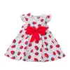 Tjejs klänningar Sweety Toddler Girls Casual Bowknot Strawberry Print Dress Summer Party Princess Kids Baby O-Neck Ruched A-Line Vestir