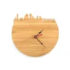 壁時計創造性ヒューストン竹時計 - あなたの家を現代美術のスカイラインデザインギフト自然都市で飾る