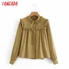 Women Retro Ruffles Romantic Blouse with Bow Long Sleeve Chic Female Shirt Tops 5D08 210416