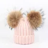 Bebê do inverno pompom pompom chapéu real dupla guaxinim pom pompons beanie chapéus para crianças