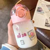 Tecknade tryckta barns glas vattenflaskor små och söta handtag bärbara pop locket koppar med halm