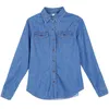 Przyjazd Jesień Korea Moda Kobiety Z Długim Rękawem Collar Collar Denim Niebieska Koszula Double Pocket Casual Bluzka S263 210512