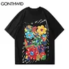 T-shirts surdimensionnés chemises Hip Hop Graffiti 3D fleurs à manches courtes t-shirts Streetwear été Harajuku décontracté couverture en coton 210602