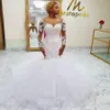 Lace Mermaid Wedding Dresses Major Beaded vestidos Long Sleeves Sheer Neck Bridal Dress Sheer Long Sleeves Plus Size Wedding Gow