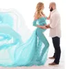 Pregnancy Dress for Photo Shoot Maternity Photography Props Sexy V Neck Lace+Chiffon Maxi Gown Dress Pregnant Women Clothes X0902