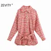 women vintage bow tied sashes tweed woolen shirt coat female long sleeve outwear casual chic plaid jacket tops CT591 210420