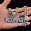 Men Hip Hop King Letters Pendants Collier avec 13 mm Miami Cubain Chaîne Iced Out Bling Hiphop Colliers Male Bijoux Male 2261