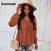 Primavera verão solto laço casual chiffon blusa mulheres v pescoço camisa de bolinhas transparentes manga longa chique tops 210413