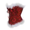 Bustiers & Corsets Sexy Straps Zipper Overbust Corset Bustier Lingerie Top Women White Feather Burlesque Lace Up Christmas Santa Costume