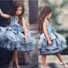 Vintage Kwiat Girls Sukienki Klejnot Ręcznie Ręcznie Ręcznie Ręcznie Made Bownot Dzieci Formalne Wear Hi Lo Satin Girl Dress na wesele