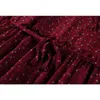 Yitimuceng Vintage Suknie Dla Kobiet Lato Wino Czerwony Kwiatowy Print Bow Długi Rękaw Czarny Party Lace Up Waist Kobieta Dress 210515