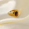 Cluster Ringen Elegant Vintage Roestvrij Staal Voor Vrouwen Bohemen Ovale Tijgeroog Steen Obsidiaan Engagement Jewelry3313407