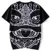 Koszulka Casual Haft Koszulka Chiński Funny Lion Wake Men Streetwear Drukuj Bawełna Lato Krótki Rękaw Pary Tee
