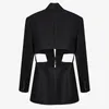 Hollow Out Blazer negro para mujeres con muescas de manga larga Casual Sexy High Street Blazers Moda femenina Primavera 210524