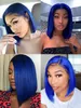 Colored Blue Straight Bob Wig Short 13x4 Lace Front Human Hair Wigs Middle Part Brazilian Virgin