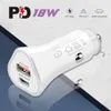 12W PD USB Type C 2 Dual Ports Auto Charger Auto Power Adapters voor iPhone 11 12 Samsung LG Android-telefoon met doos Kies 18W